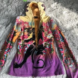 Very colorful Christian Audigier zip up hoodie.